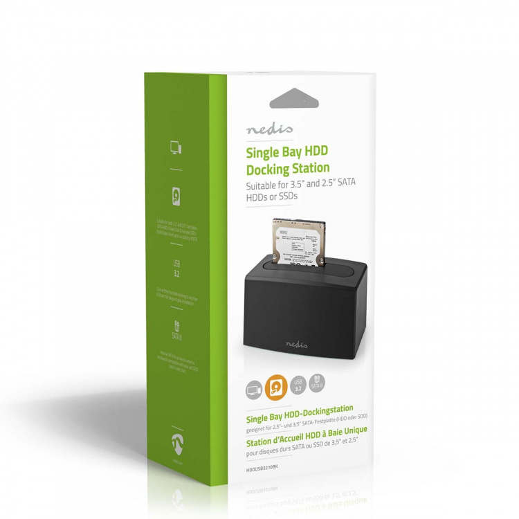 Nedis Hard Disk Docking stasjon | USB 3.2 Gen1 | USB Type-A | 1 Disk | 2.5 / 3.5 
