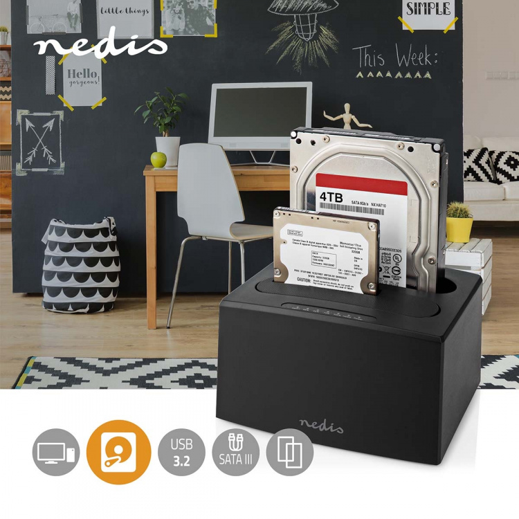 Nedis Hard Disk Docking stasjon | USB 3.2 Gen1 | USB Type-A | 2 Disker | 2.5 / 3.5  Nedis Hard Disk Docking stasjon | USB 3.2 Gen1 | USB Type-A | 2 Disker | 2.5 / 3.5