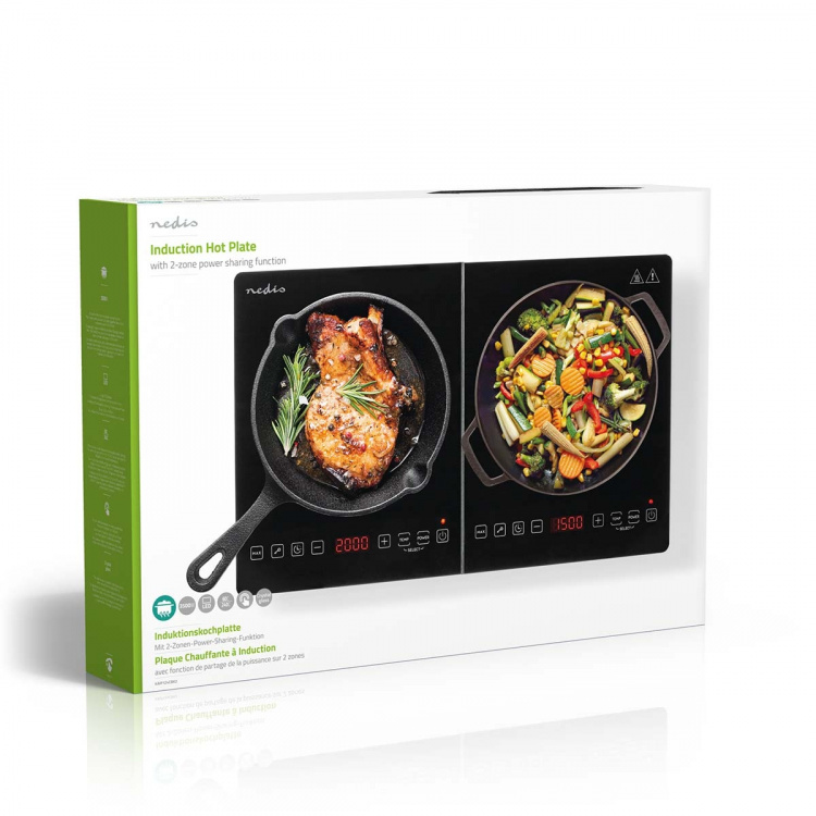 Nedis Induksjonsovn | Kokesoner: 2 | 3500 W | Overopphetings vern | Sort | Timer | Turbo-aksjon | Barnesikkring