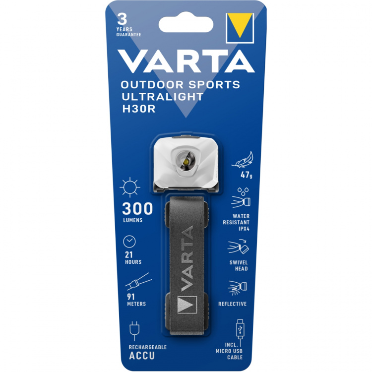 Varta Outdoor Sports Ultralight H30R hodelykt 300 lm hvit Varta Outdoor Sports Ultralight H30R hodelykt 300 lm hvit