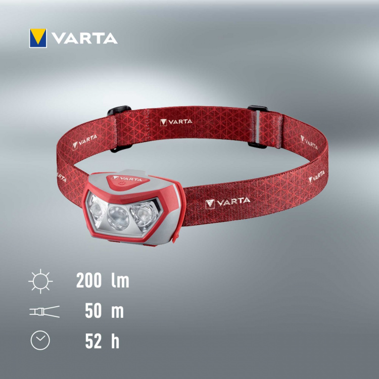 Varta Outdoor Sports H20 Pro hodelykt 200 lm rød Varta Outdoor Sports H20 Pro hodelykt 200 lm rød