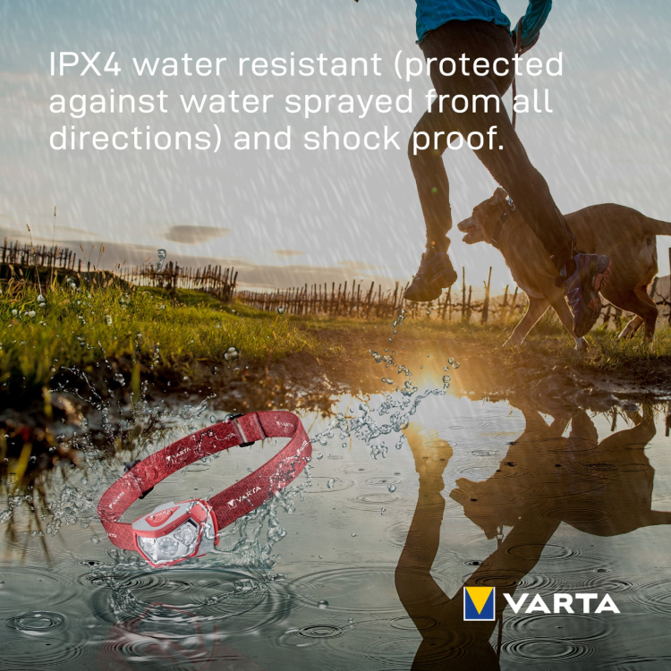 Varta Outdoor Sports H20 Pro hodelykt 200 lm rød Varta Outdoor Sports H20 Pro hodelykt 200 lm rød