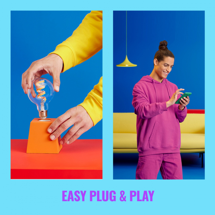 WiZ WiFi Smart LED E27 G95 40W Filament Farge + Varm-kald hvit 470lm WiZ WiFi Smart LED E27 G95 40W Filament Farge + Varm-kald hvit 470lm