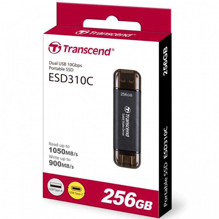 Transcend Bærbar SSD ESD310C USB-C 256 GB (R1050/W950) Svart Transcend Bærbar SSD ESD310C USB-C 256 GB (R1050/W950) Svart