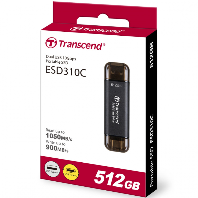 Transcend Bærbar SSD ESD310C USB-C 512 GB (R1050/W950) Svart