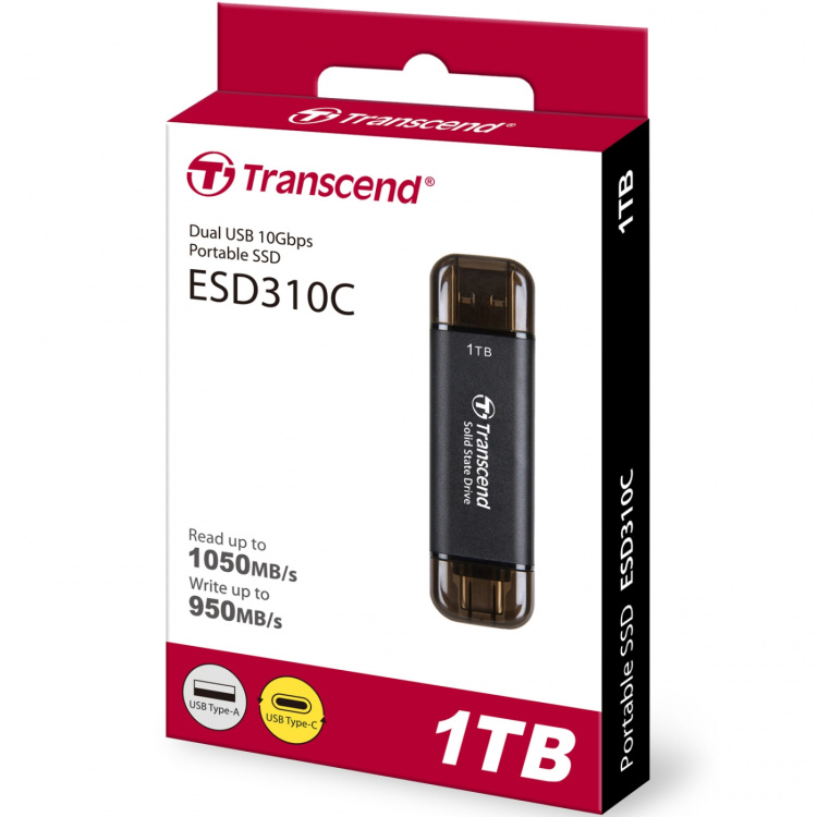 Transcend Bærbar SSD ESD310C USB-C 1 TB (R1050/W950) Svart
