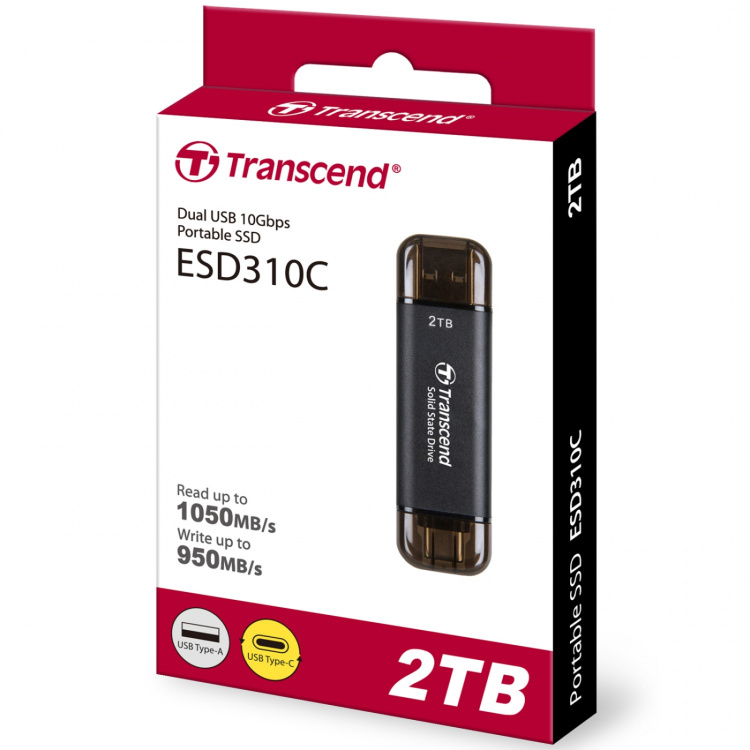 Transcend Bærbar SSD ESD310C USB-C 2 TB (R1050/W950) Svart Transcend Bærbar SSD ESD310C USB-C 2 TB (R1050/W950) Svart
