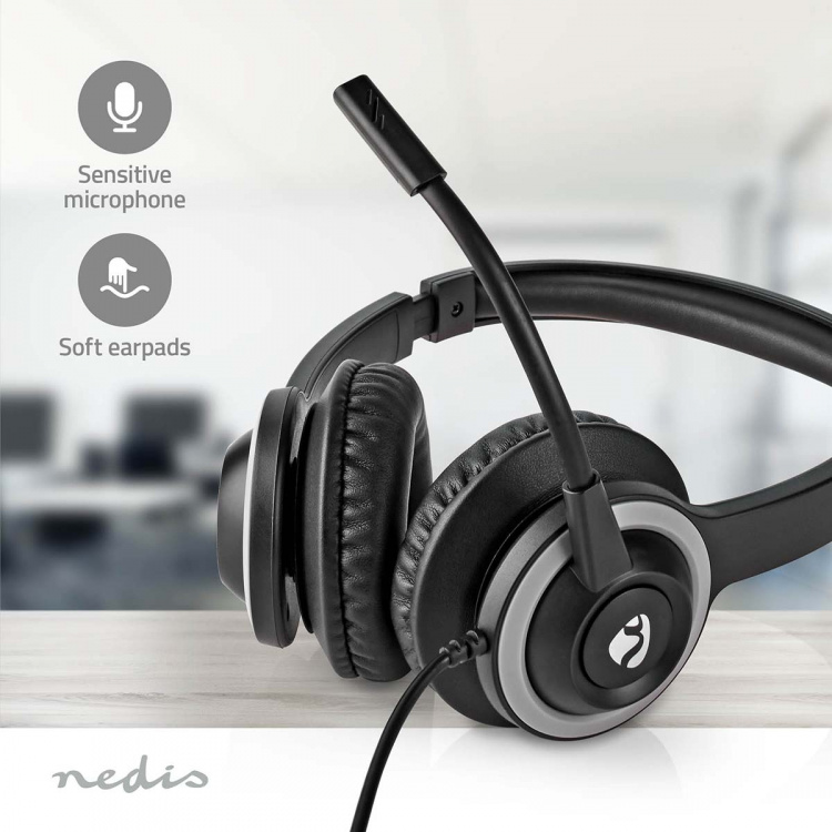 Nedis PC-hodesett | On-Ear | Stereo | USB Type-A / USB Type-C™ | Fold-Away Mikrofon | Sort Nedis PC-hodesett | On-Ear | Stereo | USB Type-A / USB Type-C™ | Fold-Away Mikrofon | Sort