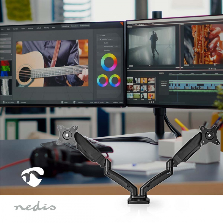 Nedis Desk Monitor Mount | Gassfjær | 2 Skjermer | 15 - 32 