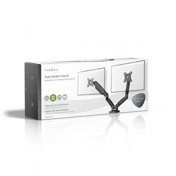 Nedis Desk Monitor Mount | Gassfjær | 2 Skjermer | 15 - 32 