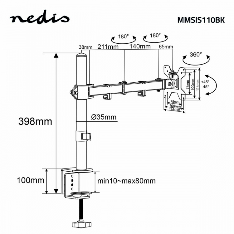 Nedis Desk Monitor Mount | 1 Skjerm(er) | 15 - 32  Nedis Desk Monitor Mount | 1 Skjerm(er) | 15 - 32