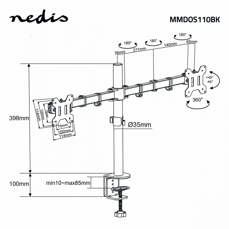 Nedis Desk Monitor Mount | 2 Skjerm(er) | 15 - 32 