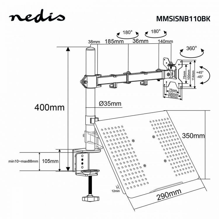 Nedis Desk Monitor Mount | Notebook | 1 Skjerm | 15 - 32  Nedis Desk Monitor Mount | Notebook | 1 Skjerm | 15 - 32