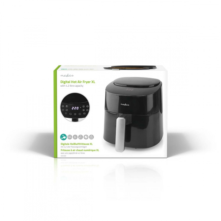 Nedis Hot Air Fryer | 4,2 l | Timer: 240 min | Antall forhåndinnstilte programmer: 8 | Digitalt | Sort