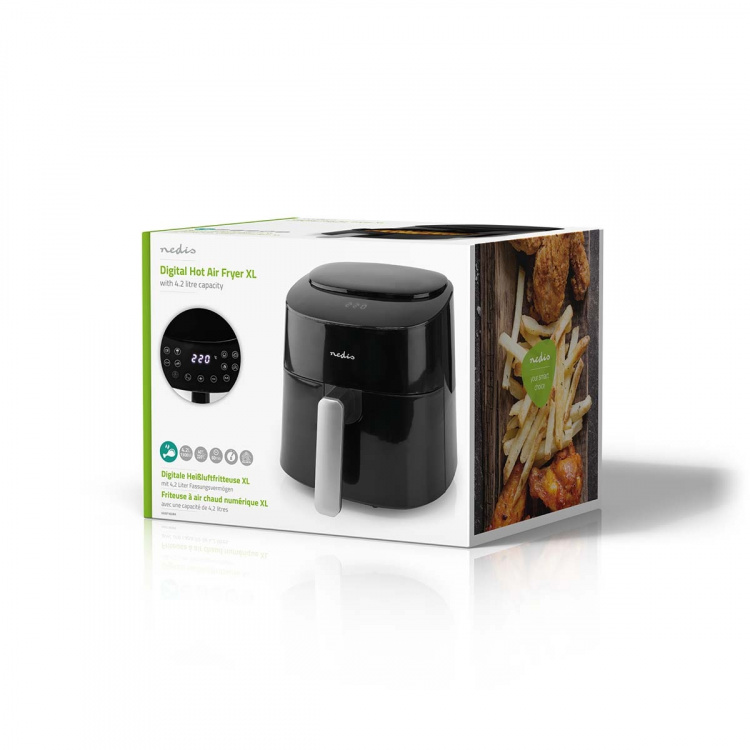 Nedis Hot Air Fryer | 4,2 l | Timer: 240 min | Antall forhåndinnstilte programmer: 8 | Digitalt | Sort
