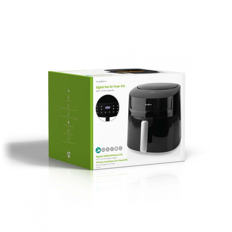 Nedis Hot Air Fryer | 7,2 l | Timer: 240 min | Antall forhåndinnstilte programmer: 8 | Digitalt | Sort Nedis Hot Air Fryer | 7,2 l | Timer: 240 min | Antall forhåndinnstilte programmer: 8 | Digitalt | Sort