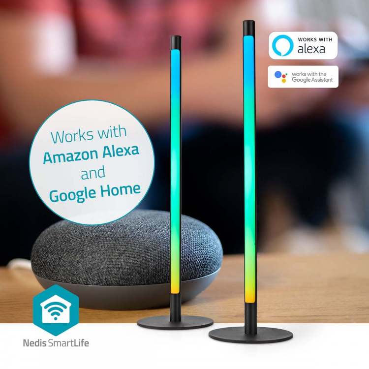 Nedis SmartLife humørlys | Wi-Fi | Tube | 600 lm | RGBIC / Varm til avkjølt hvitt | 2700 - 6500 K | 36 W | Metall | 2 stk
