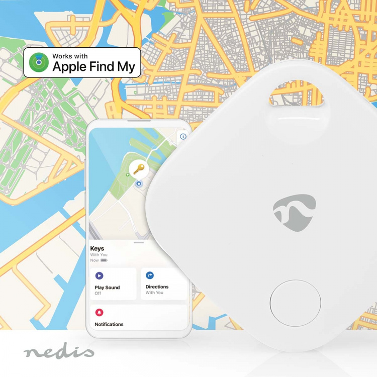 Nedis Nøkkelfinner | Kompatibel med: Apple Find My App | Batteri drevet | 1x CR2032 | batterier følger med | Bluetooth® verson: 5.1 | batteritid opp til: 1 år | Hvit | 1 stk Nedis Nøkkelfinner | Kompatibel med: Apple Find My App | Batteri drevet | 1x CR2032 | batterier følger med | Bluetooth® verson: 5.1 | batteritid opp til: 1 år | Hvit | 1 stk