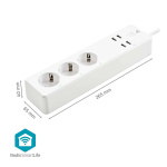 Nedis SmartLife Power Strip | 3x Jordet kontakt (CEE 7/3) / 4 x USB | 16 A | 3680 W | 1.80 m | -10 - 40 °C | Android™ / IOS | Hvit