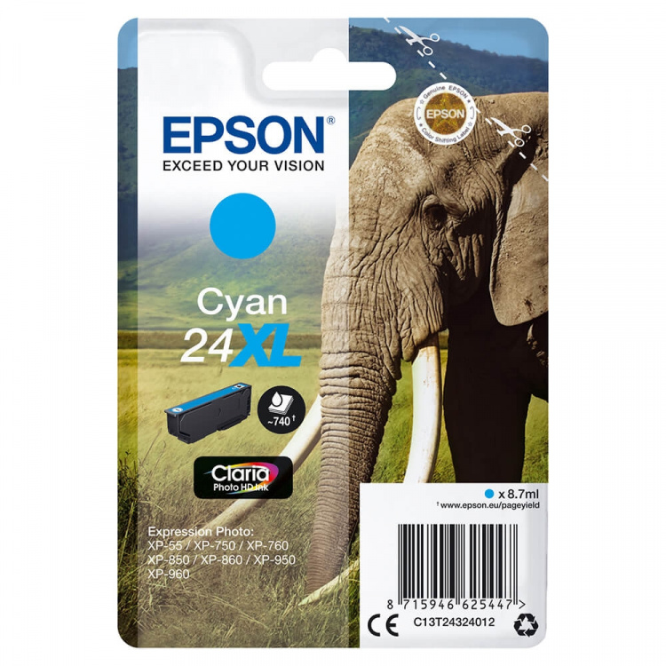 EPSON Blekk C13T24324012 24XL Cyan Elephant