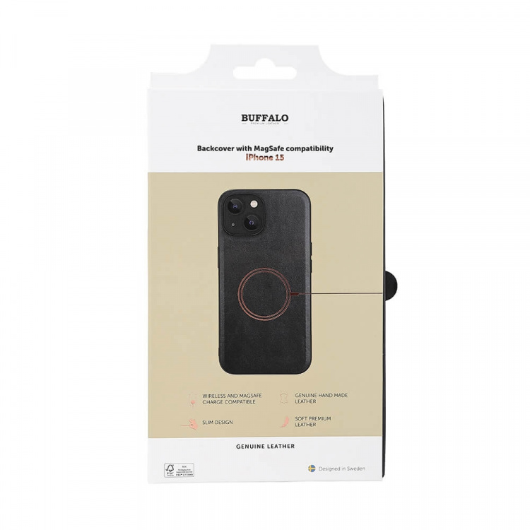 Buffalo Mobildeksel Lær MagSeries Svart - iPhone 15 Buffalo Mobildeksel Lær MagSeries Svart - iPhone 15