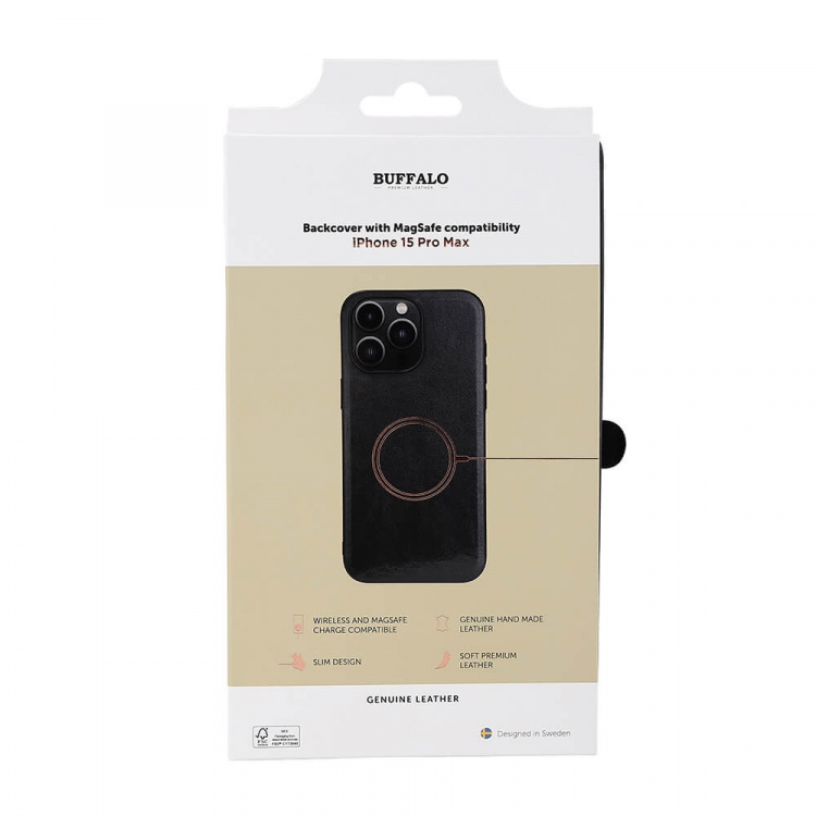Buffalo Mobildeksel Lær MagSeries Svart - iPhone 15 Pro Max Buffalo Mobildeksel Lær MagSeries Svart - iPhone 15 Pro Max