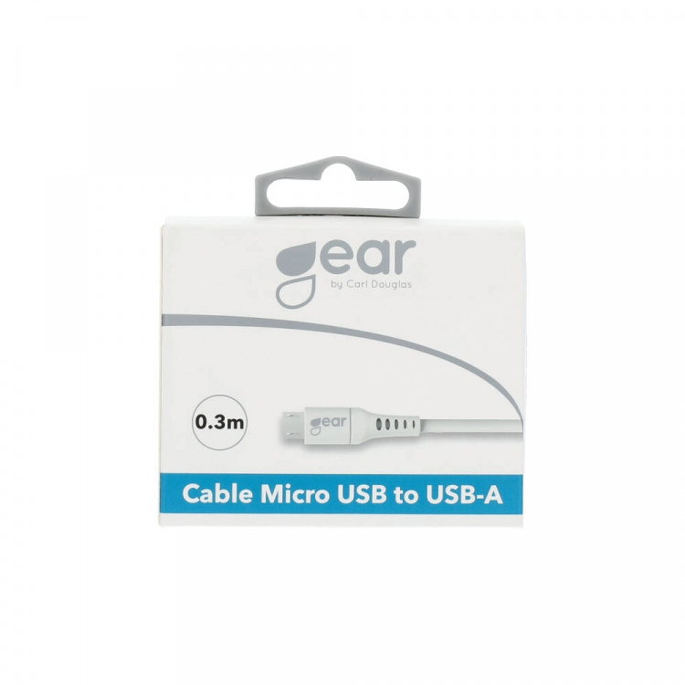 Gear Rund ladekabel MicroUSB til USB-A 0,3m Hvit