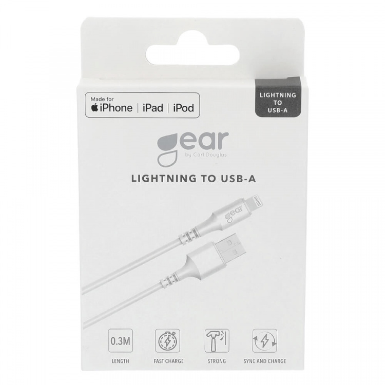 Gear Rund ladekabel Lightning til USB-A 0,3m Hvit MFI