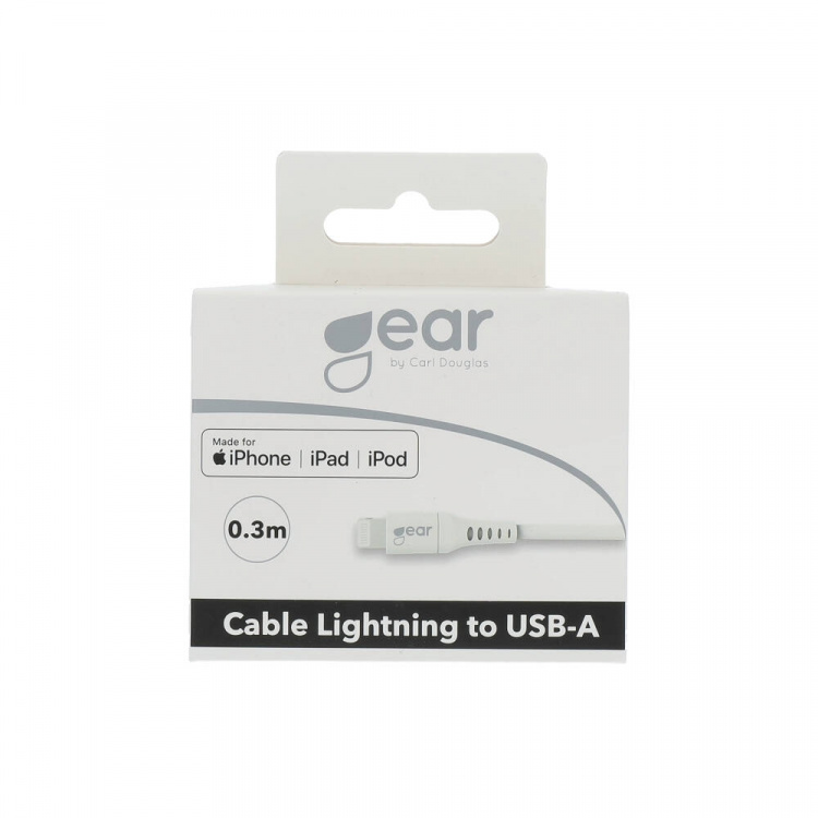 Gear Rund ladekabel Lightning til USB-A 0,3m Hvit MFI