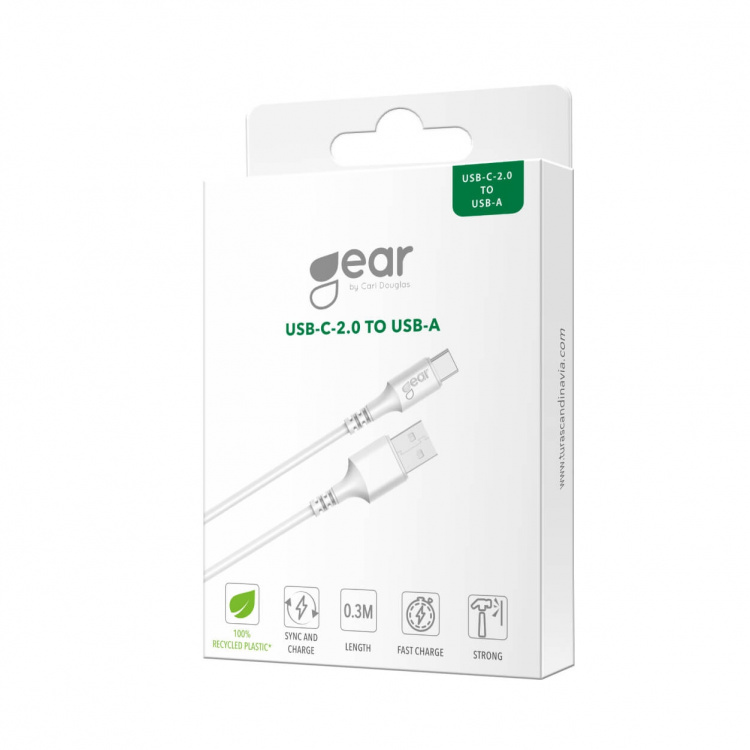 Gear Ladekabel USB-A til USB-C 2.0 0.3m Hvit Rund