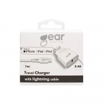 Gear Lader 220V 1xUSB-A 2,4A HvitLightning Kabel 1m MFI C89 Gear Lader 220V 1xUSB-A 2,4A HvitLightning Kabel 1m MFI C89