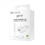 Gear Lader 220V 1xUSB-A 2,4A HvitLightning Kabel 1m MFI C89 Gear Lader 220V 1xUSB-A 2,4A HvitLightning Kabel 1m MFI C89