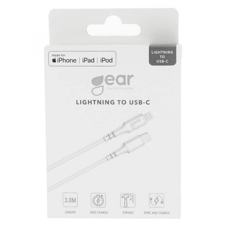Gear Ladekabel USB-C til Lightning 3m Hvit MFI C94
