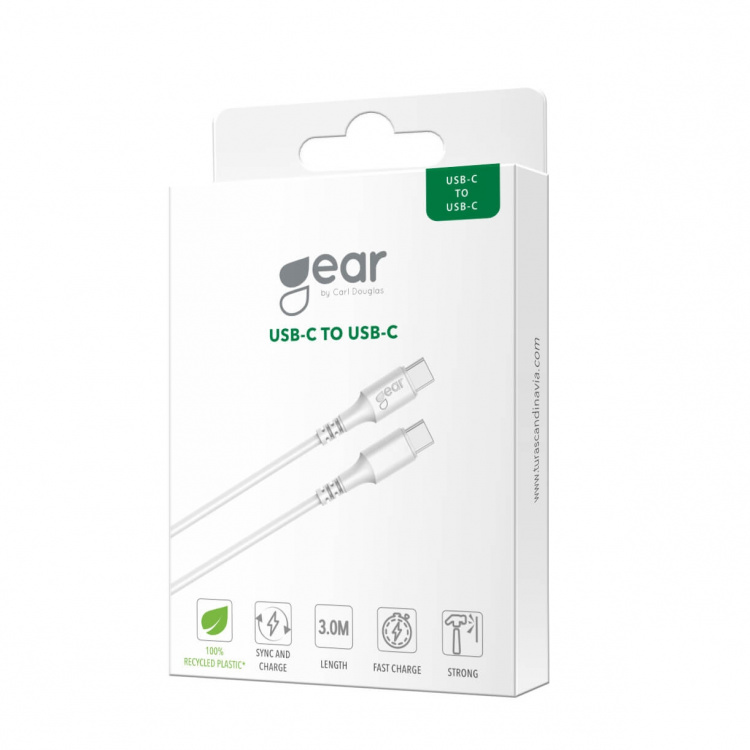 Gear Ladekabel USB-C til USB-C 2.0 3m Kabel Hvit Gear Ladekabel USB-C til USB-C 2.0 3m Kabel Hvit