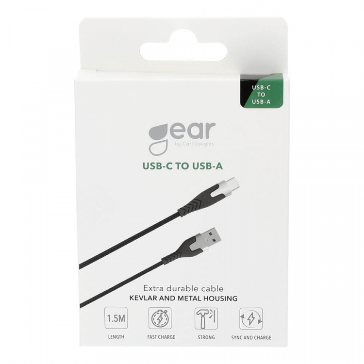 Gear Ladekabel PRO USB-A til USB-C 2.0 1.5m Svart Kevlarkabel med Metallkoblinger