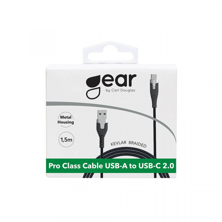 Gear Ladekabel PRO USB-A til USB-C 2.0 1.5m Svart Kevlarkabel med Metallkoblinger