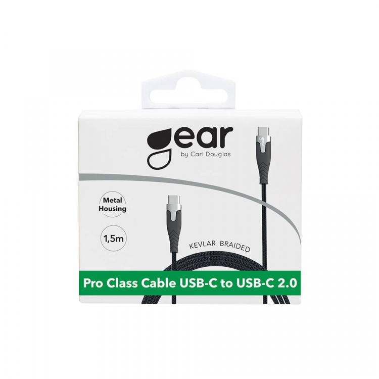Gear Ladekabel PRO USB-C til USB-C 2.0 1.5m Svart Kevlarkabel med Metallkoblinger Gear Ladekabel PRO USB-C til USB-C 2.0 1.5m Svart Kevlarkabel med Metallkoblinger