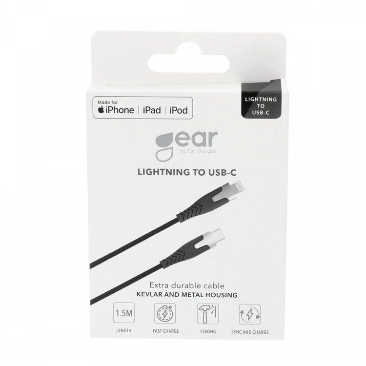 Gear Ladekabel PRO USB-C til Lightning C94 1.5m Svart Kevlarkabel med Metallkoblinger Gear Ladekabel PRO USB-C til Lightning C94 1.5m Svart Kevlarkabel med Metallkoblinger