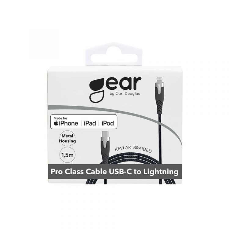 Gear Ladekabel PRO USB-C til Lightning C94 1.5m Svart Kevlarkabel med Metallkoblinger Gear Ladekabel PRO USB-C til Lightning C94 1.5m Svart Kevlarkabel med Metallkoblinger