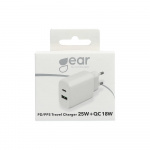 Gear Lader 220V 1xUSB-C + 1xUSB-A PD/PPS 25W + 18W QC Hvitit Gear Lader 220V 1xUSB-C + 1xUSB-A PD/PPS 25W + 18W QC Hvitit