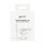 Gear Lader 220V 2xUSB-A 3.4A Hvit USB-C 2.0 kabel 1m Gear Lader 220V 2xUSB-A 3.4A Hvit USB-C 2.0 kabel 1m