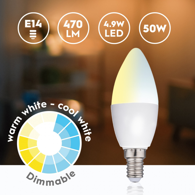 Alpina WiFi Smart E14 LED varm/kald hvit 4,9 W 470 lm Alpina WiFi Smart E14 LED varm/kald hvit 4,9 W 470 lm