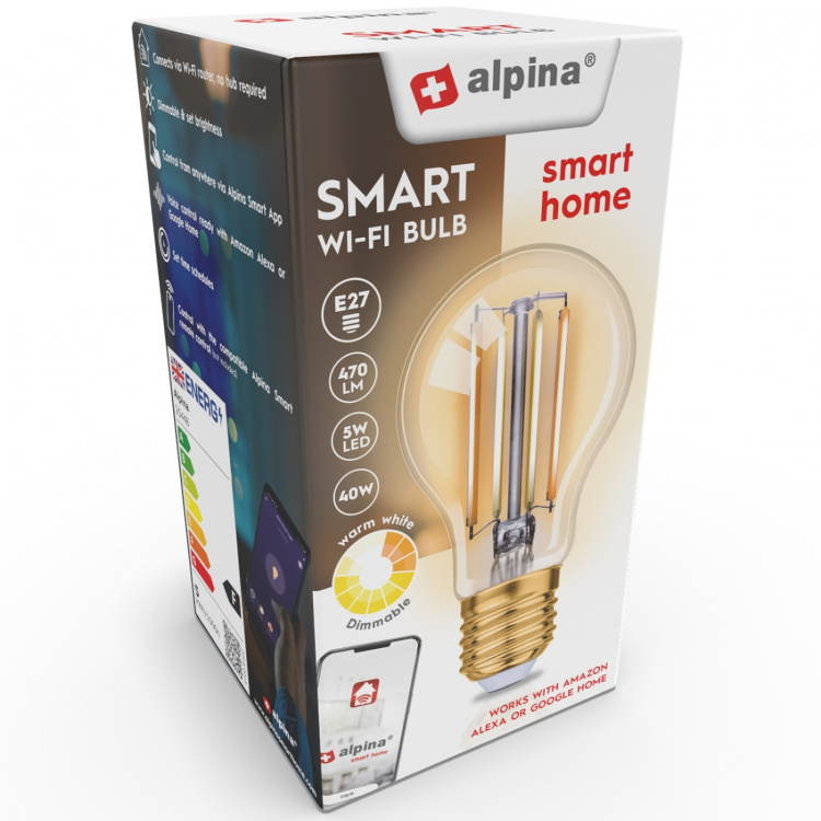 Alpina WiFi Smart E27 LED Filament varmhvit 5,5 W 470 lm