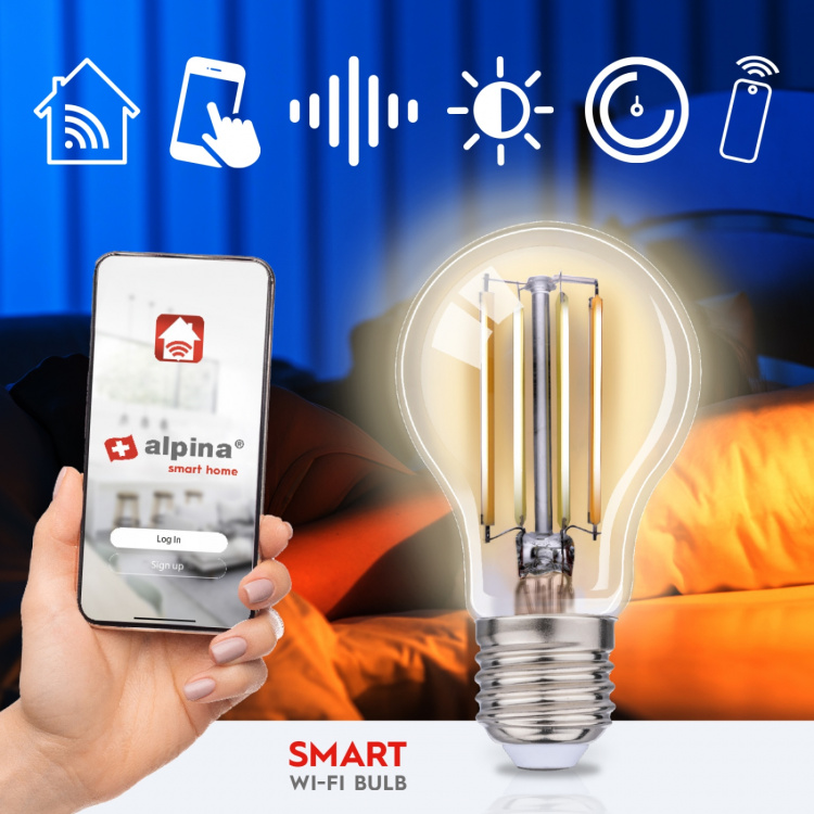Alpina WiFi Smart E27 LED Filament varm hvit 7W 806 lm Alpina WiFi Smart E27 LED Filament varm hvit 7W 806 lm