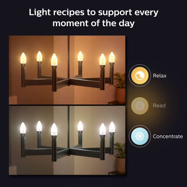 Philips Hue Hvit Ambiance Filament E14 Crown 350 lm 2-pk