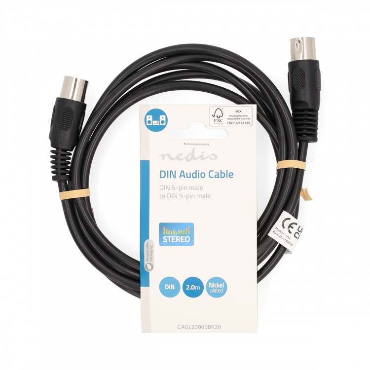 Nedis DIN lydkabel | DIN 5-pins han | DIN 5-pins han | Nikkel belagt | 2.00 m | Rund | PVC | Sort | Label Nedis DIN lydkabel | DIN 5-pins han | DIN 5-pins han | Nikkel belagt | 2.00 m | Rund | PVC | Sort | Label