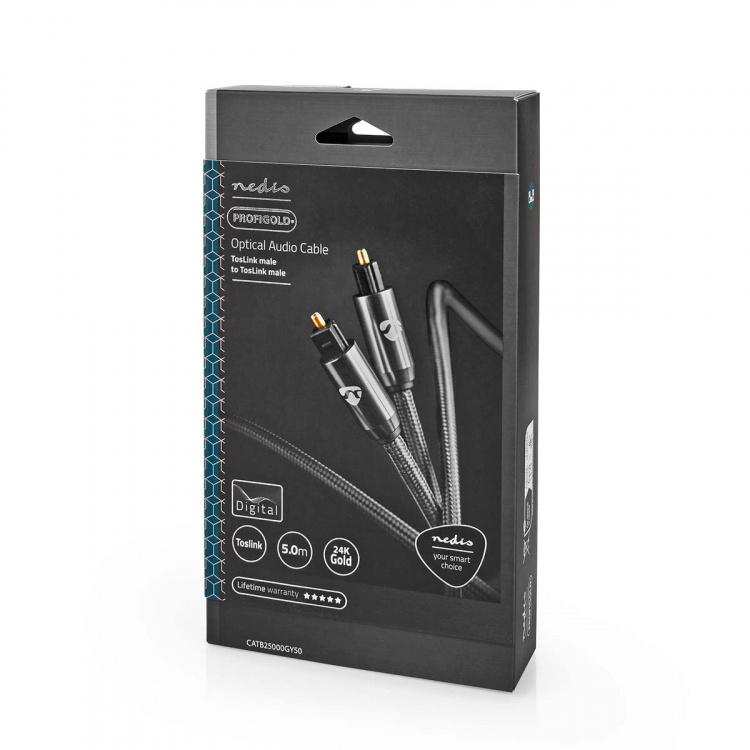 Nedis Optisk lydkabel | TosLink Han | TosLink Han | 5.00 m | Rund | Flettet | Gun Metal Grå | Deksel Vindusboks Nedis Optisk lydkabel | TosLink Han | TosLink Han | 5.00 m | Rund | Flettet | Gun Metal Grå | Deksel Vindusboks