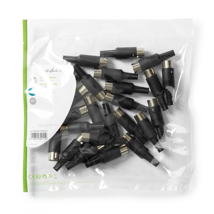 Nedis DIN-kontakt | Rett | Hann | Nikkel belagt | Vri på | Kabeltilførselsdiameter: 6.0 mm | PVC | Sort | 25 stk. | Plastpose