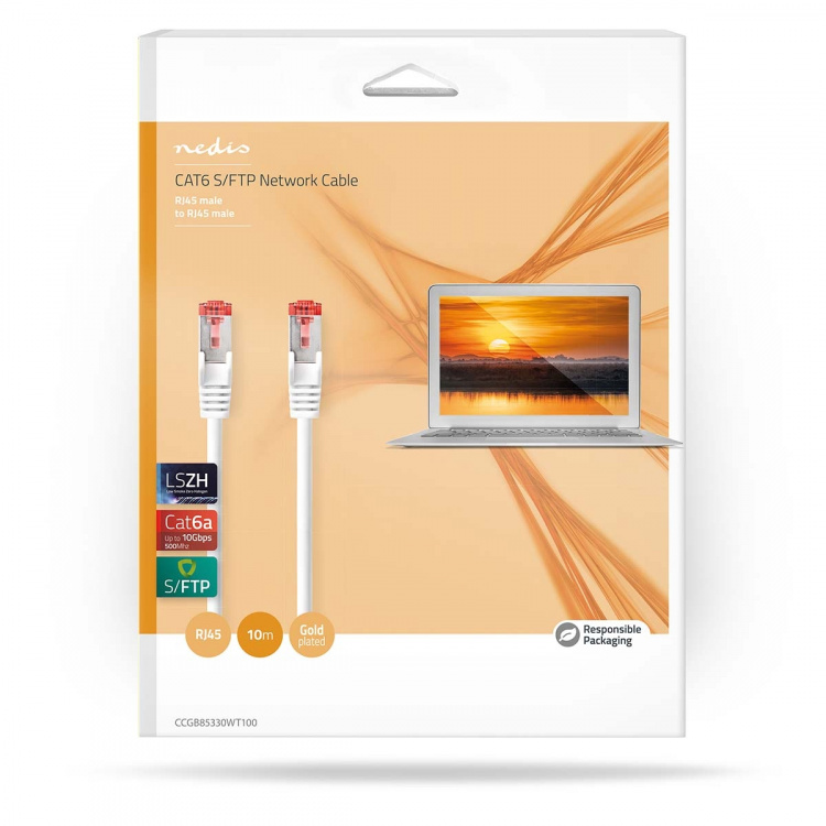 Nedis CAT6a nettverkskabel | S/FTP | RJ45 Han | RJ45 Han | 10.0 m | Snagless | Rund | LSZH | Hvit | Boks