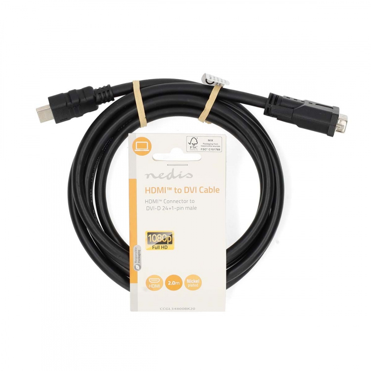 Nedis HDMI™ Cable | HDMI ™ -kontakt | DVI-D 24+1-Pin Han | 1080p | Nikkel belagt | 2.00 m | Rett | PVC | Sort | Label Nedis HDMI™ Cable | HDMI ™ -kontakt | DVI-D 24+1-Pin Han | 1080p | Nikkel belagt | 2.00 m | Rett | PVC | Sort | Label